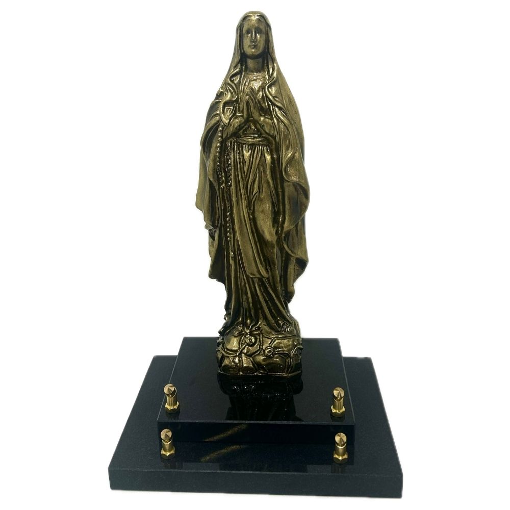 Plaque Funéraire Léna - Vierge Notre Dame de Lourdes H33cm sur socle granit