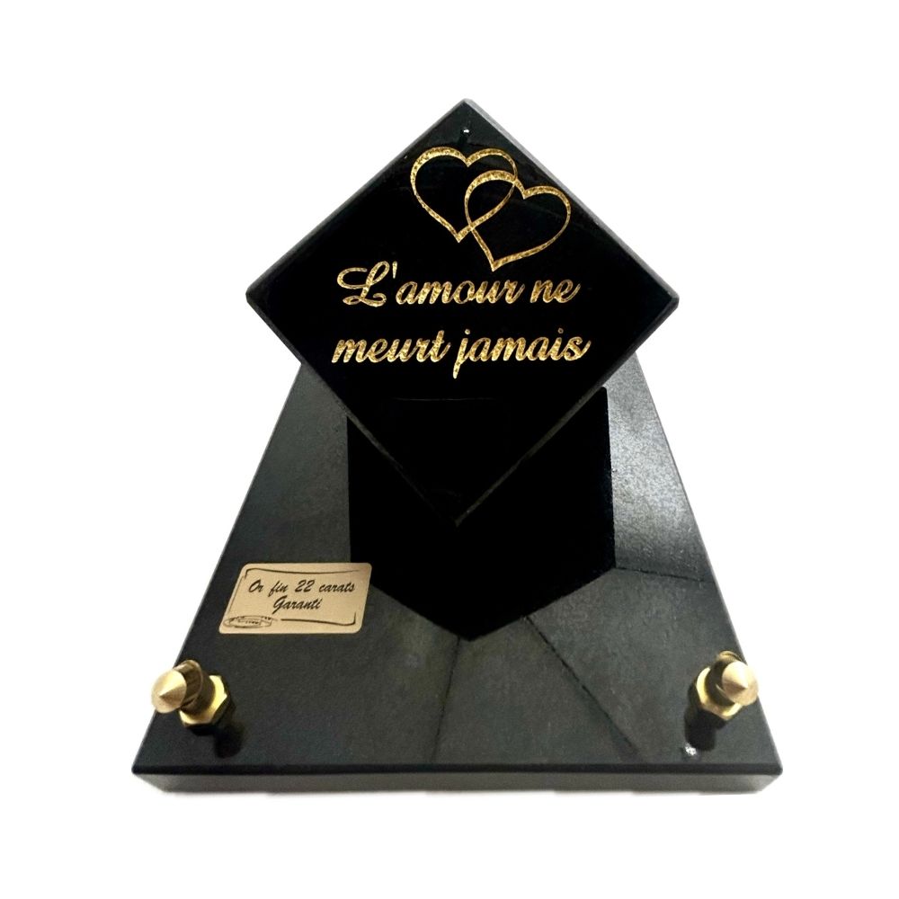 Plaque funéraire granit Juliette - L’amour ne meurt jamais 15x14cm