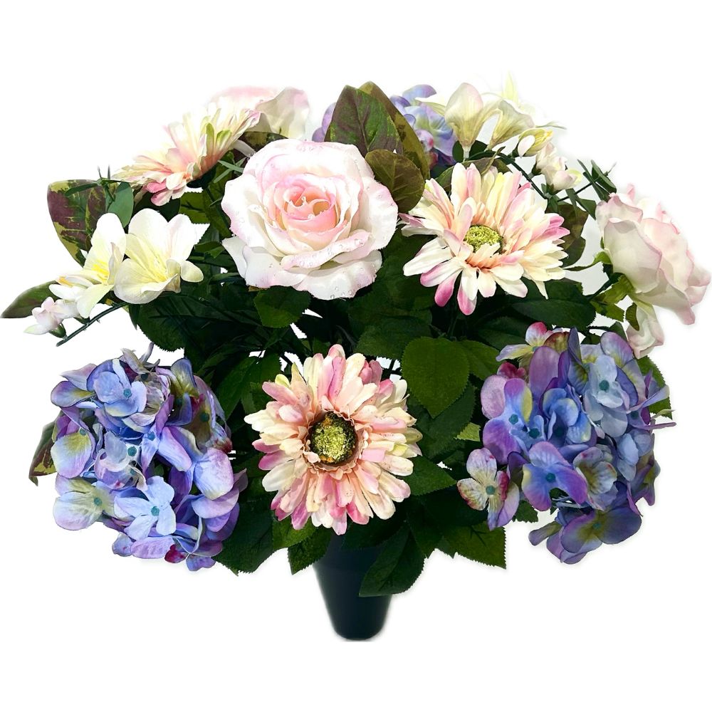 Bouquet Artificiel lesté cône funéraire Albane - Hortensias et Roses