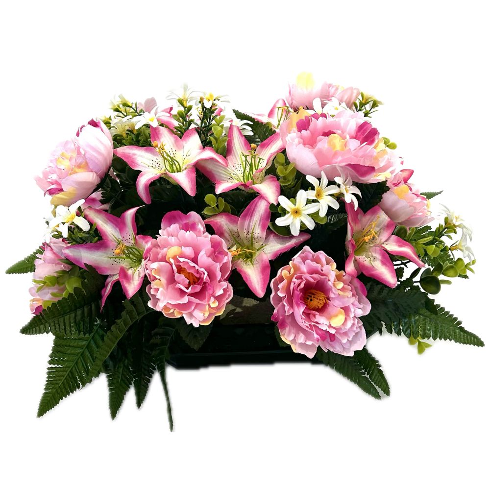 Composition Fleurs Artificielles Coussin Thalie Rose - Pivoines et Lys