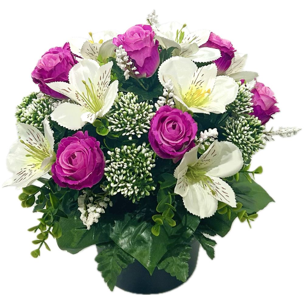 Composition Fleurs Artificielles Justine Violet - Roses et Alstroemeria