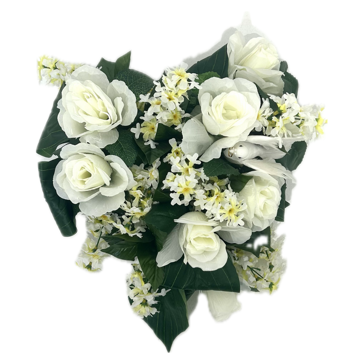 Cœur Funéraire Fleurs Artificielles Calvisson Blanc Colombe - Roses et Lilas 30x26cm