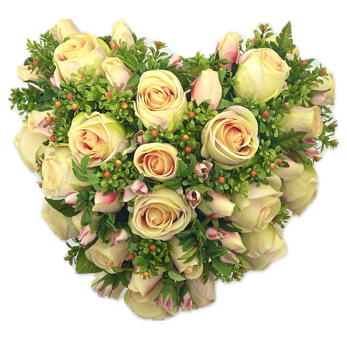 Cœur Funéraire Fleurs Artificielles Sangonis Jaune - Roses 40x40cm