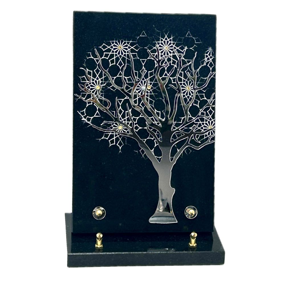 Plaque Funéraire moderne granit Eliana Arbre de vie Altuglas 31x21cm
