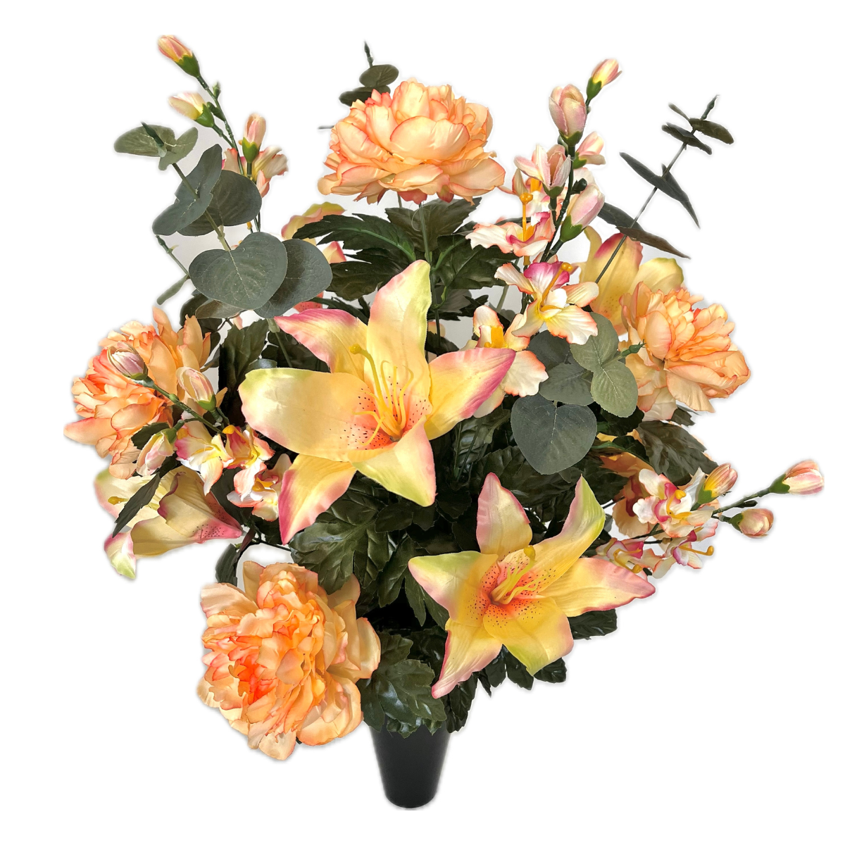 Bouquet Artificiel lesté cône funéraire Mathilde Jaune - Pivoines et Lys