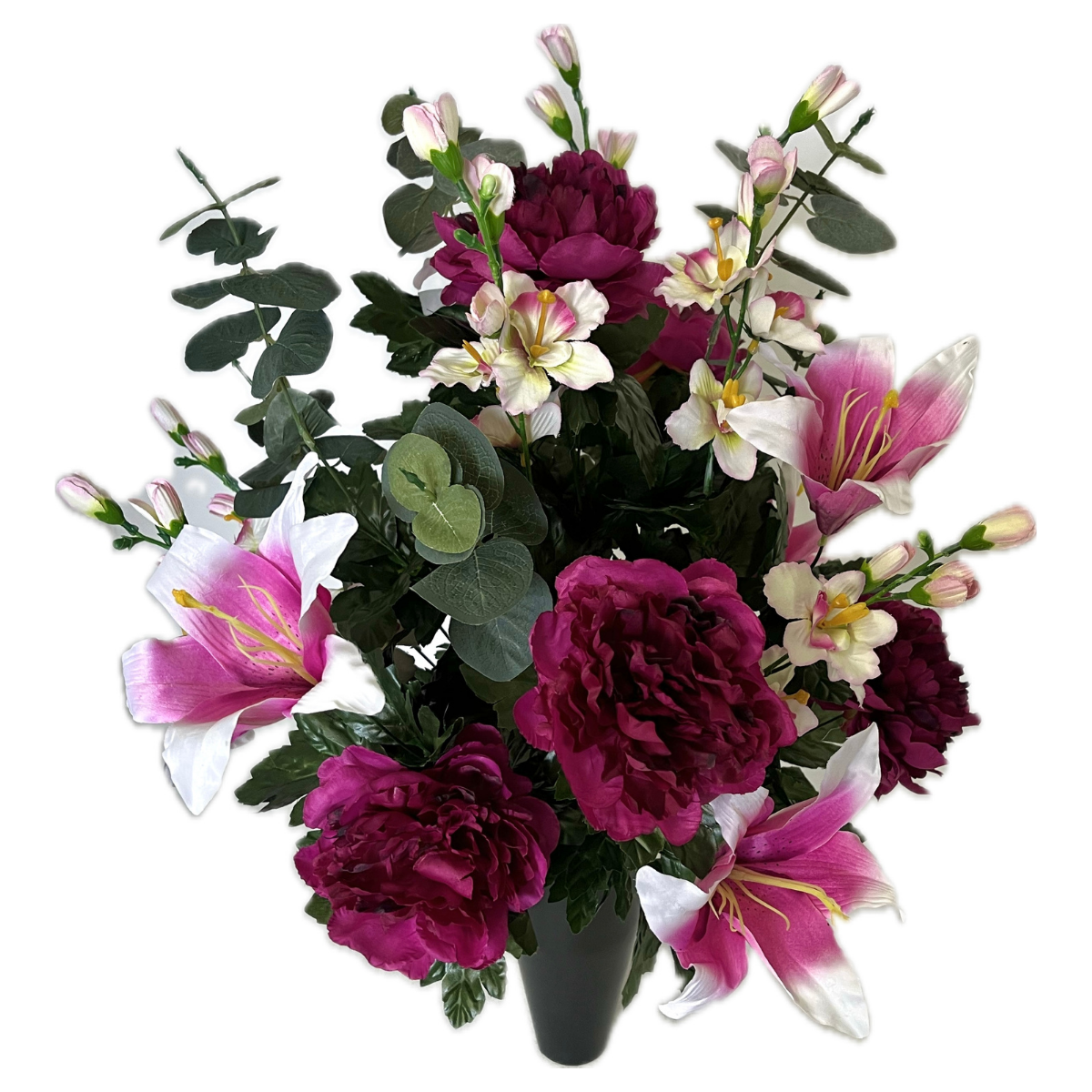 Bouquet Artificiel lesté cône funéraire Mathilde Violet - Pivoines et Lys