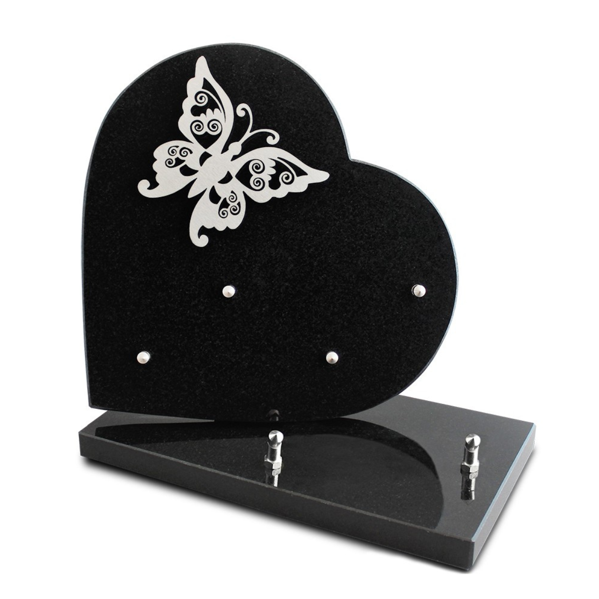 Plaque Funéraire Granit Noir Cœur Buiresec Papillon 32x28cm