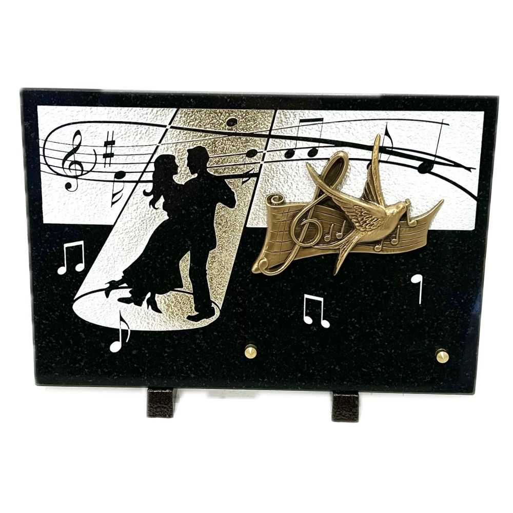 Plaque Funéraire Granit noir Blaquière Musique et Danse 30x20cm