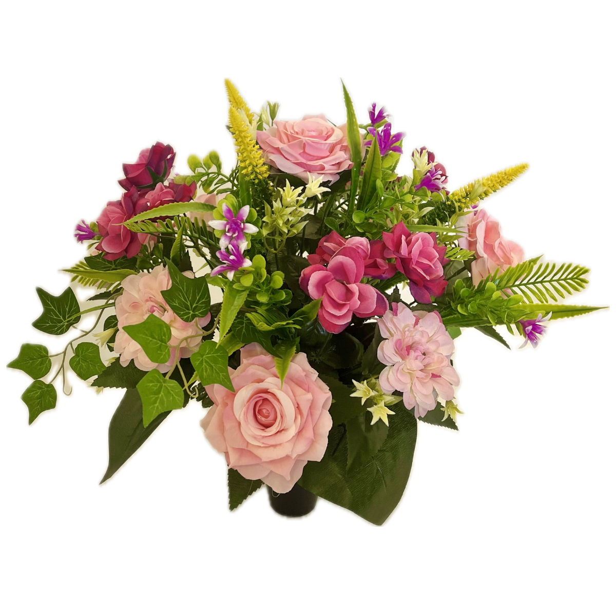 Bouquet Artificiel lesté cône funéraire Clotilde Rose Fuchsia - Roses et Dahlias