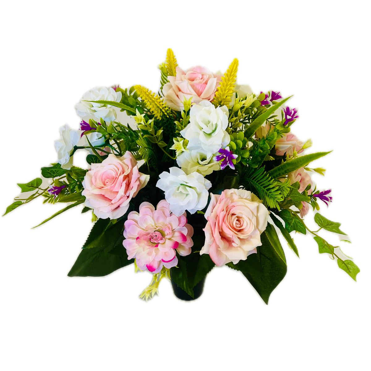 Bouquet Artificiel lesté cône funéraire Clotilde Rose Pastel - Roses et Dahlias