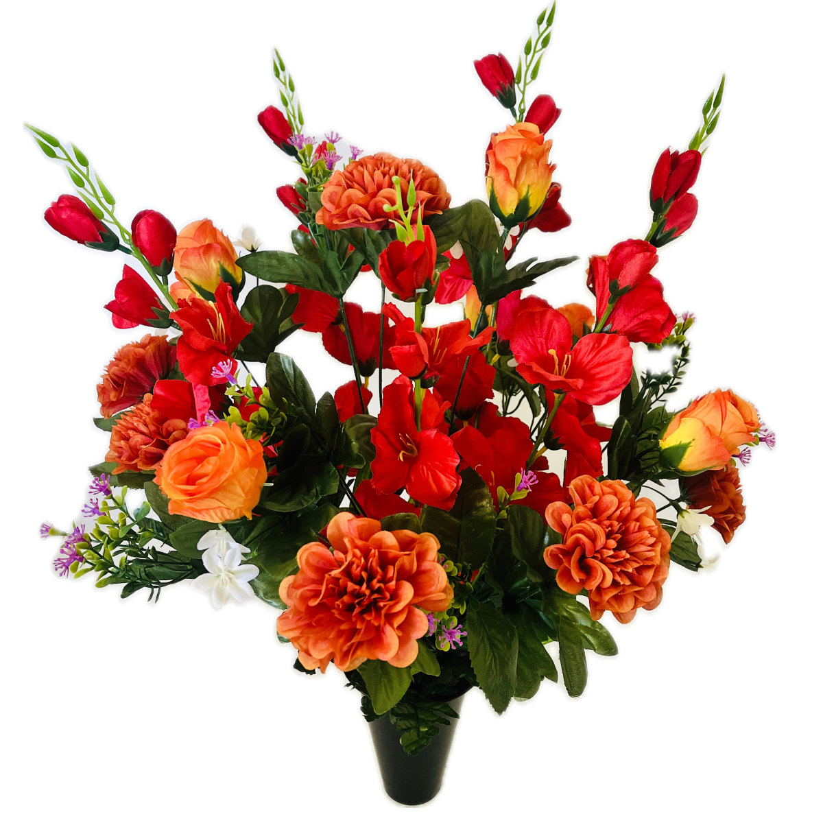 Bouquet Artificiel lesté cône funéraire Lucinda Orange - Glaïeuls et Roses