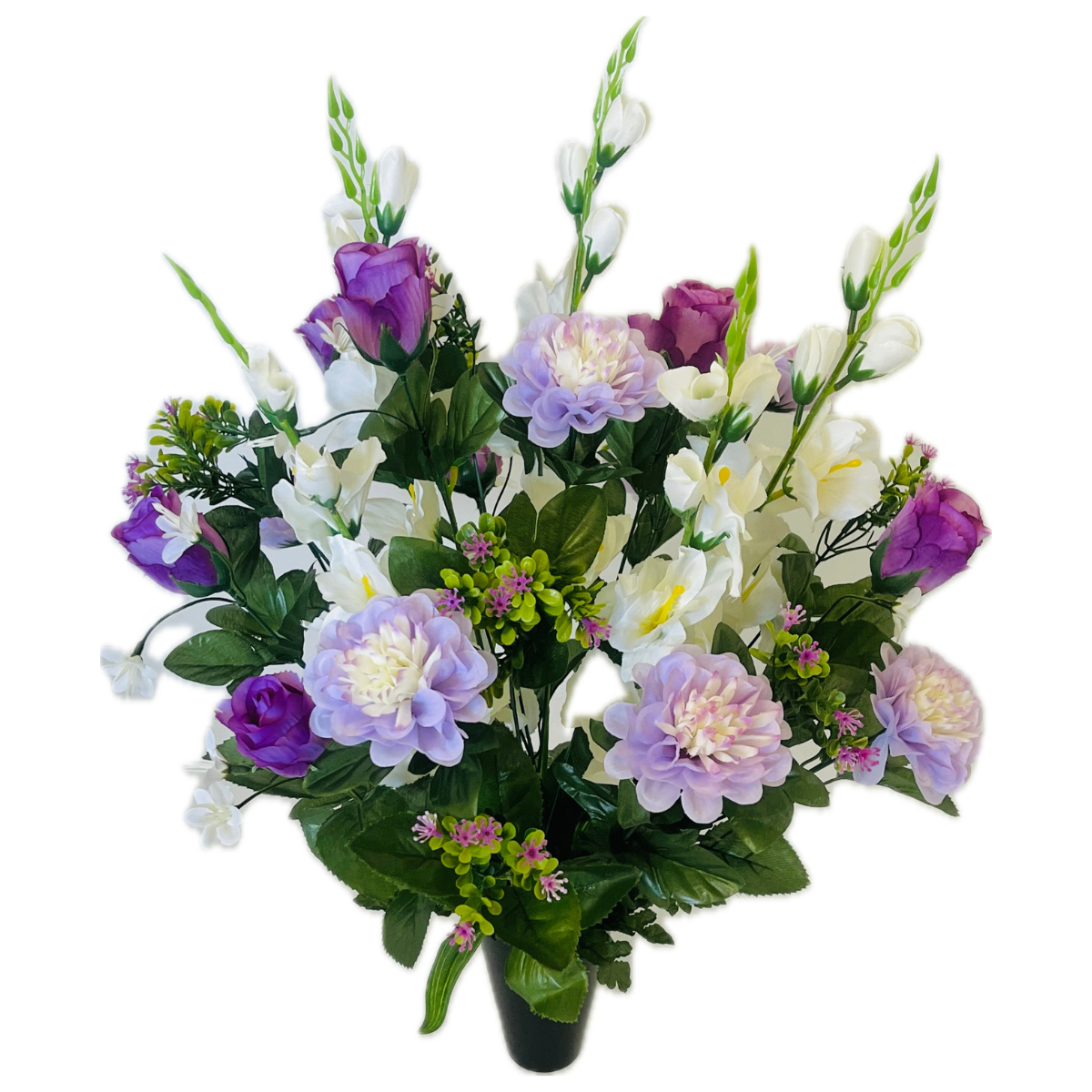 Bouquet Artificiel lesté cône funéraire Lucinda Violet - Glaïeuls et Roses