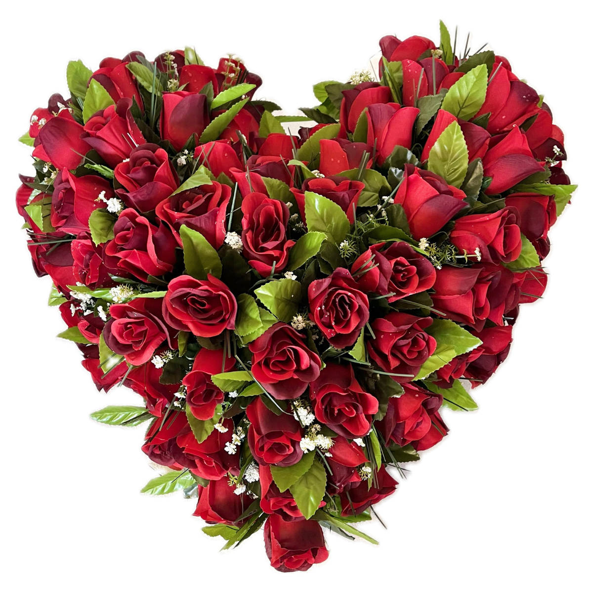 Cœur Funéraire Fleurs Artificielles Malvito Rouge - Roses 50x50cm