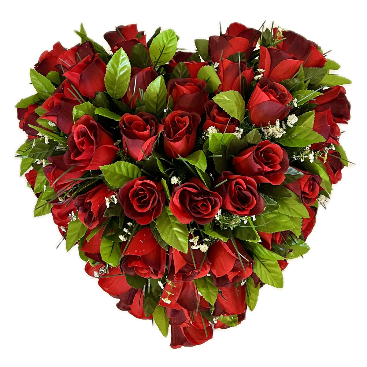 Cœur Funéraire Fleurs Artificielles Tarsia Rouge - Roses 43x43cm