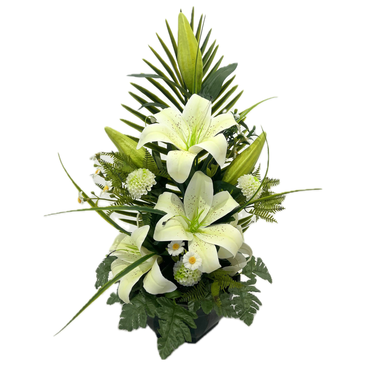Composition Fleurs Artificielles Christelle Blanc - Lys et Dahlias pompons