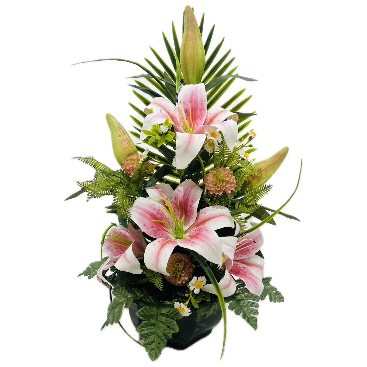 Composition Fleurs Artificielles Christelle Rose - Lys et Dahlias pompons