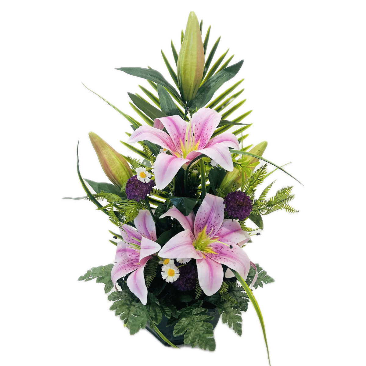 Composition Fleurs Artificielles Christelle Violet - Lys et Dahlias pompons