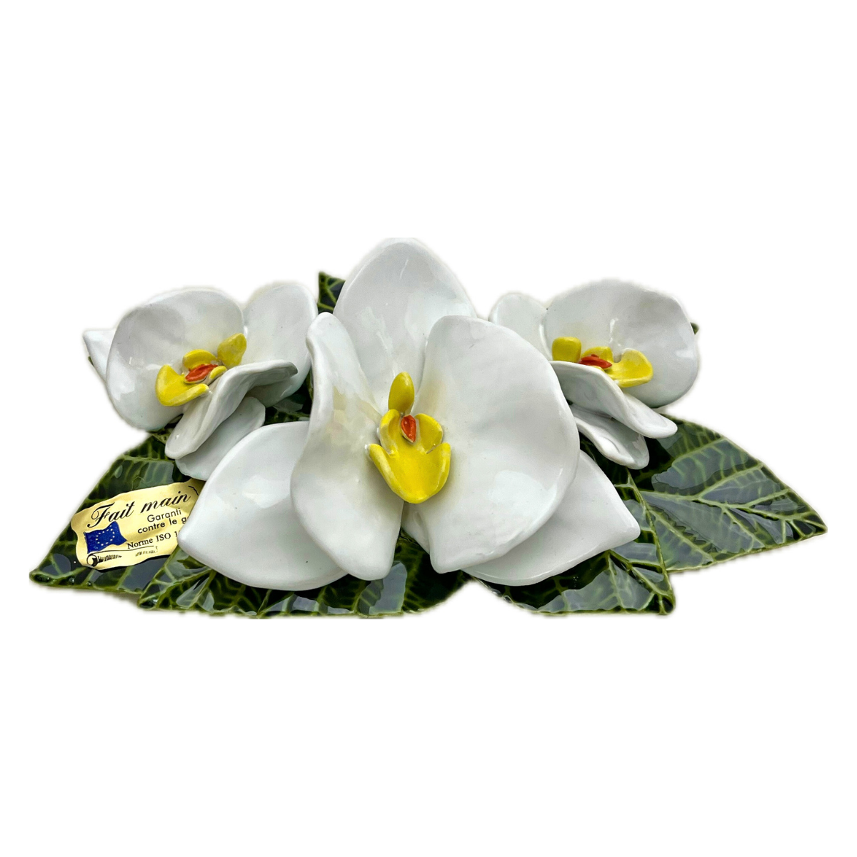 Plaque Funéraire Céramique Florale Calanna - Palme Orchidées Blanches