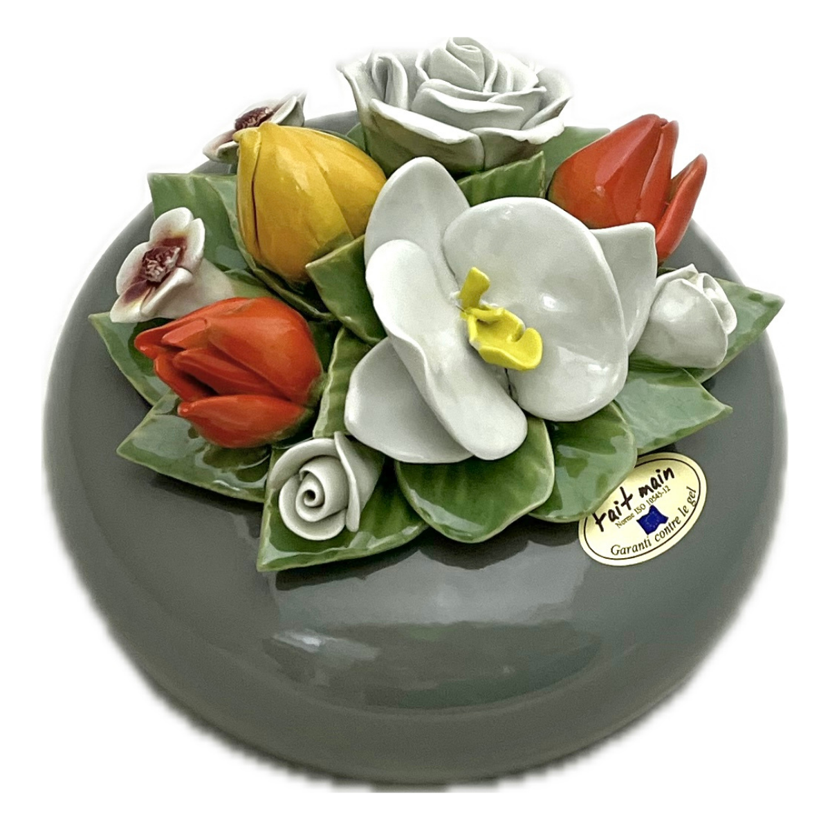 Plaque Funéraire Céramique Florale Cerisano - Galet Orchidée et Tulipes