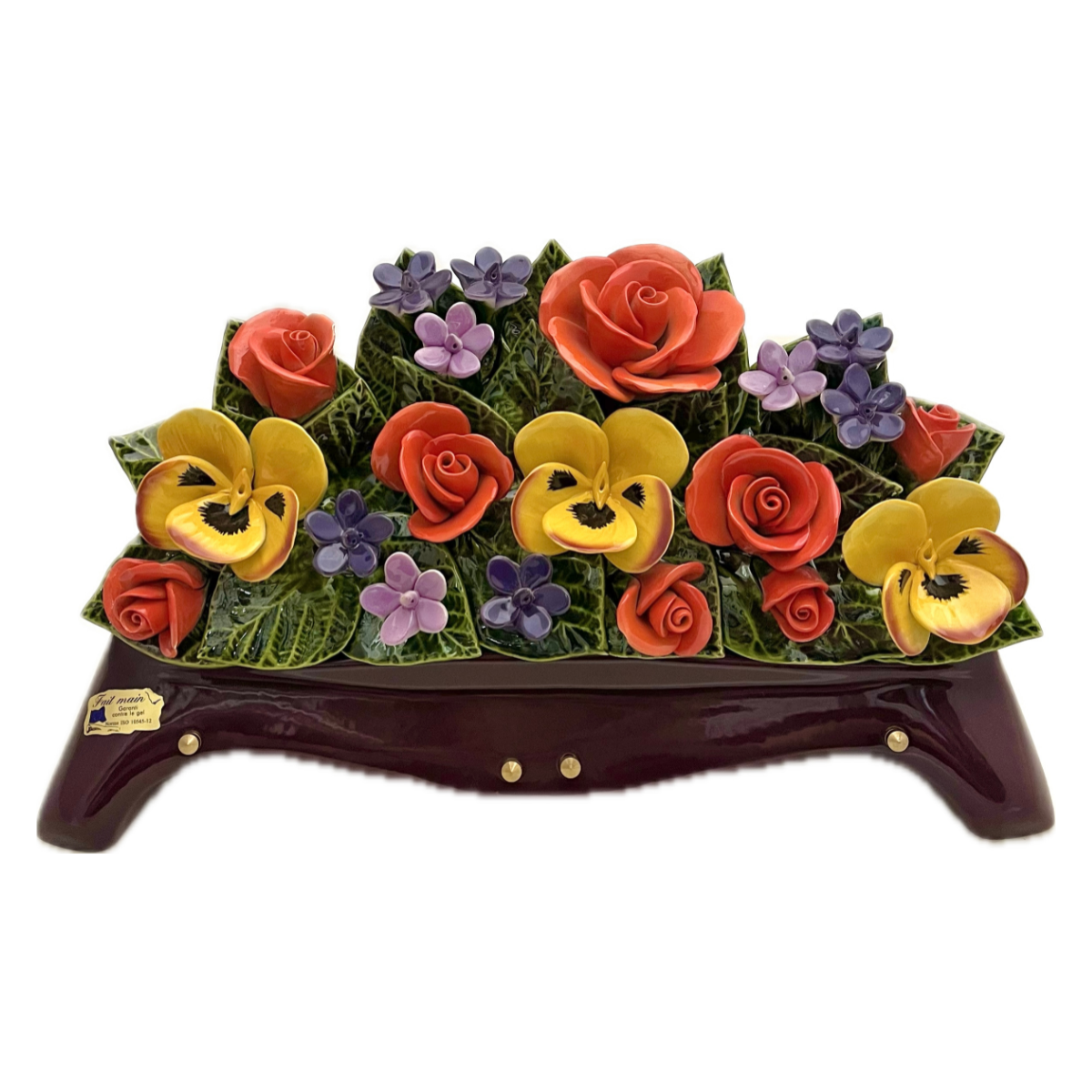 Plaque Funéraire Céramique Florale Cervalis - Roses et Pensées