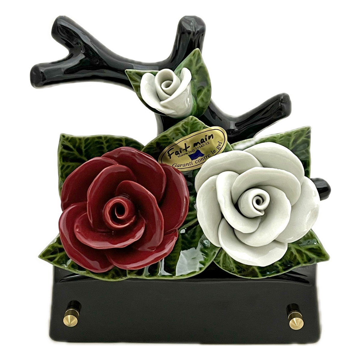 Plaque Funéraire Céramique Florale Lattarico - Roses Rouge et Blanc