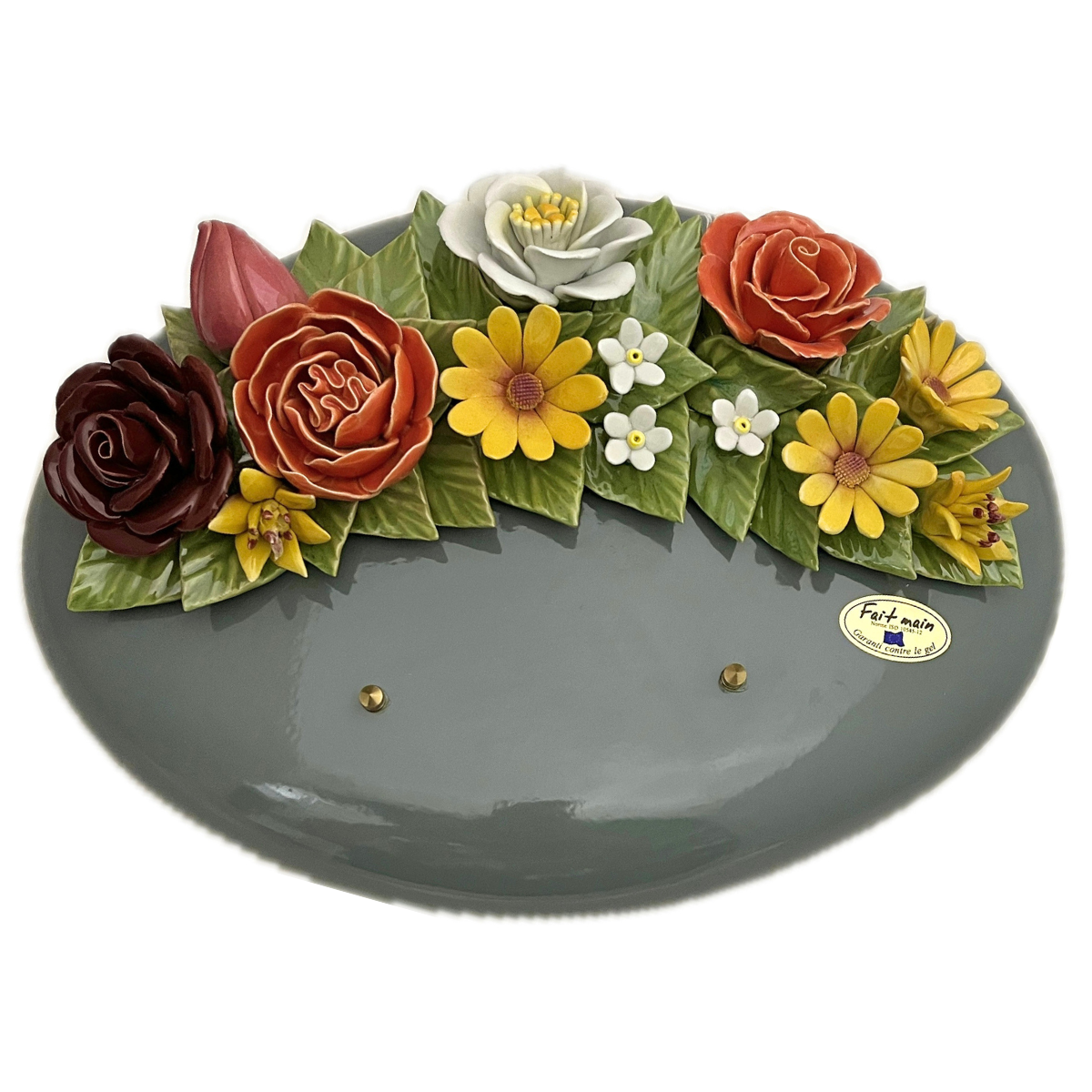 Plaque Funéraire Céramique Florale Lonadi - Galet Roses et Marguerites