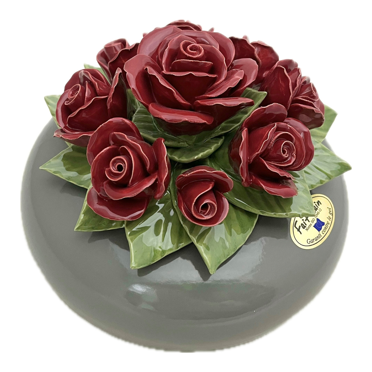 Plaque Funéraire Céramique Florale Melissa - Galet Roses Rouges