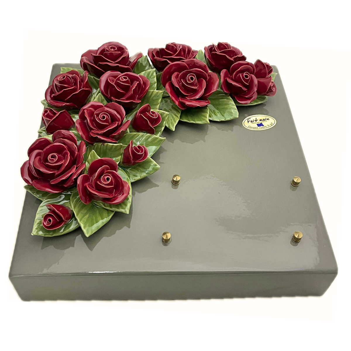 Plaque Funéraire Céramique Florale Palizzi - Plateau Roses Rouges