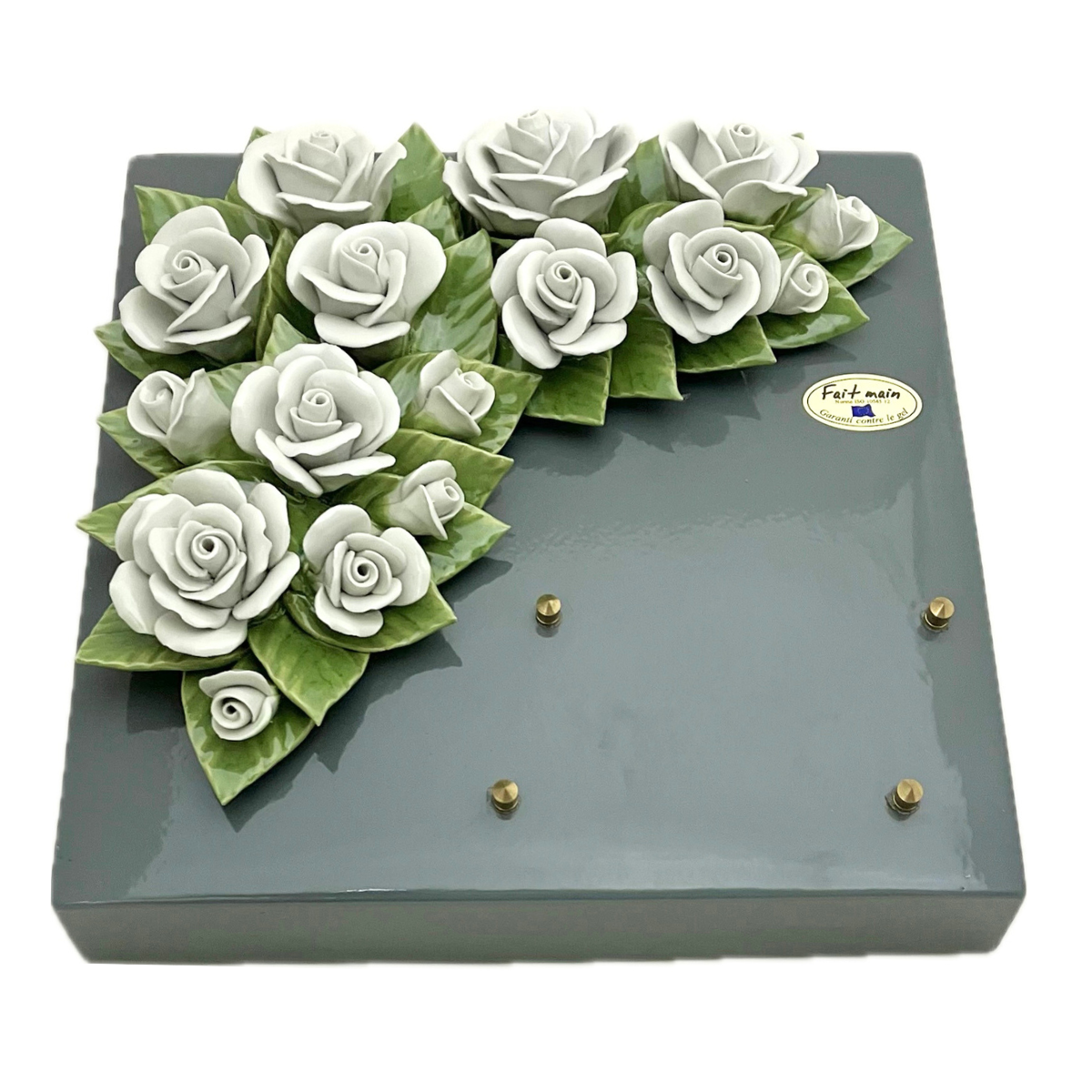 Plaque Funéraire Céramique Florale Plataci - Plateau Roses Blanches