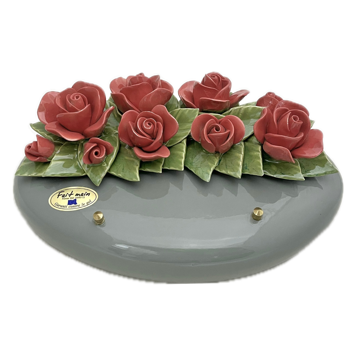 Plaque Funéraire Céramique Florale Rovito - Galet Roses Vieux Rose