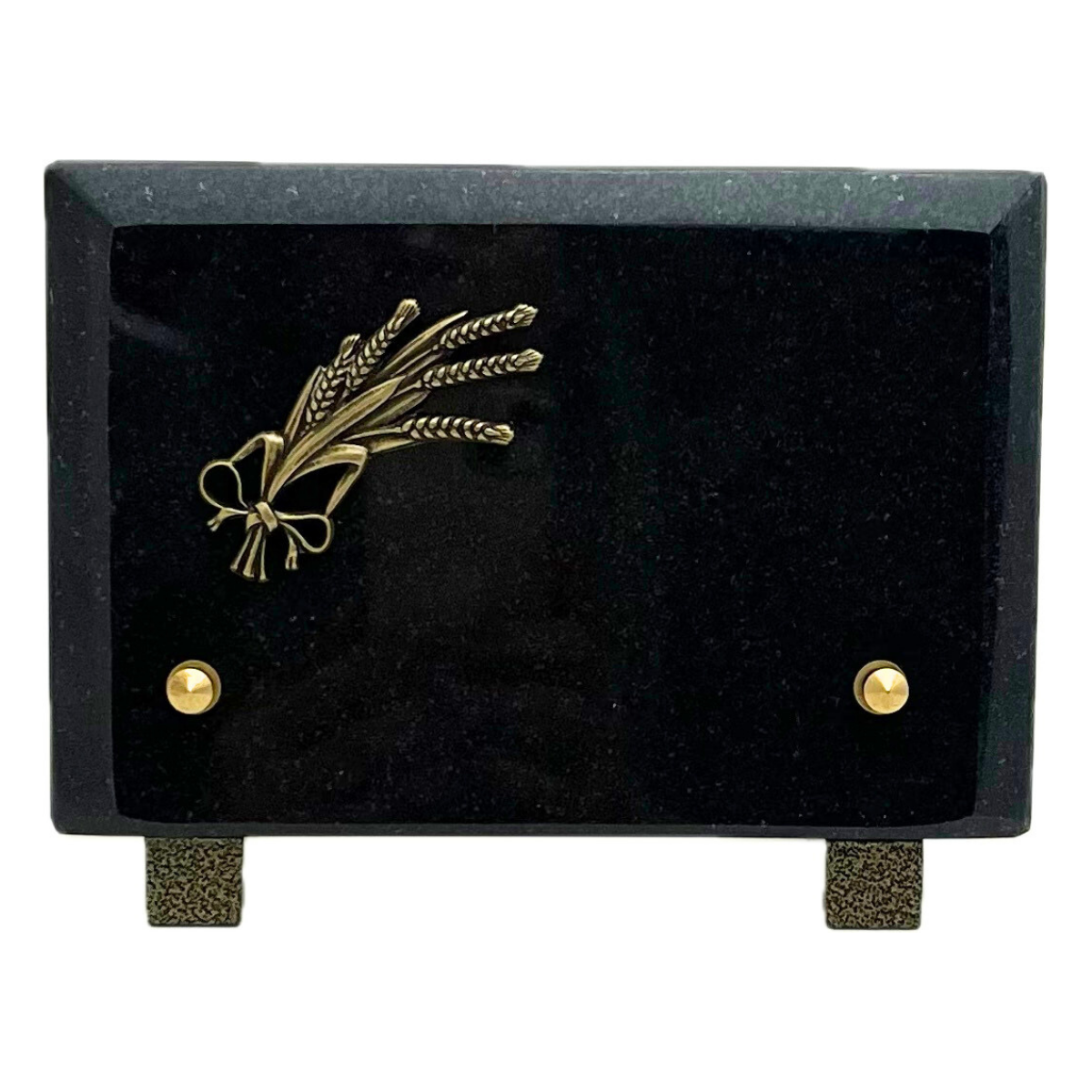 Plaque Funéraire Granit noir Acquro Bronze Epi de blé 18x14cm