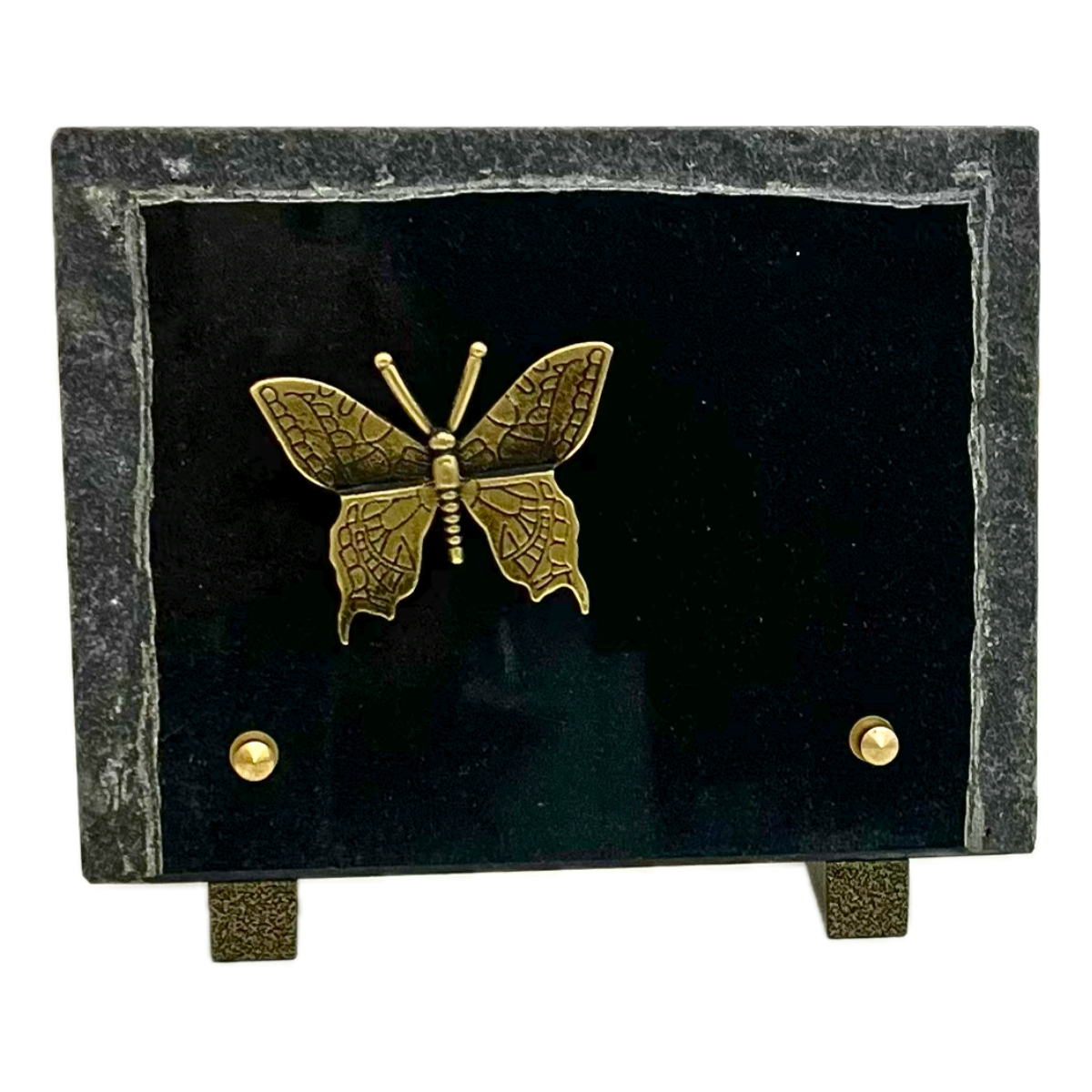 Plaque Funéraire Granit noir Altomonte Bronze Papillon 20x17cm