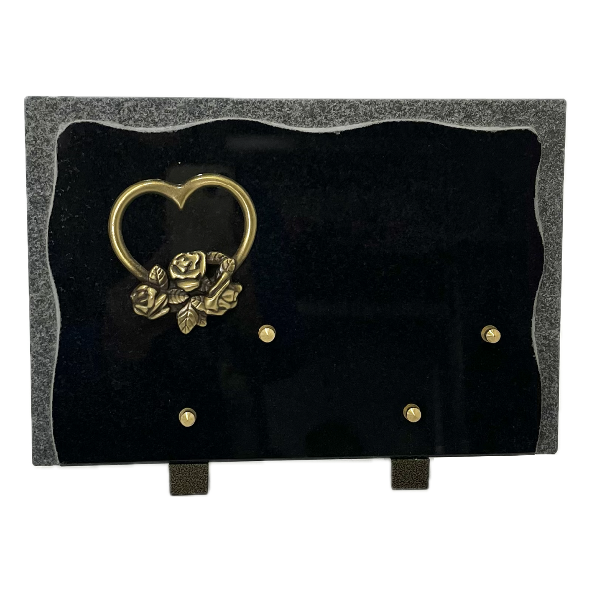 Plaque Funéraire Granit noir Argusto Bronze Cœur et Roses 30x23cm