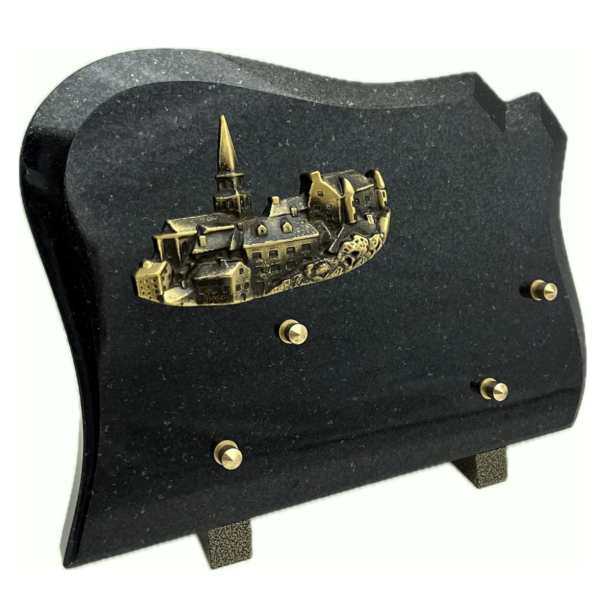 Plaque Funéraire Granit noir Bigonvi Bronze Village 26x20cm