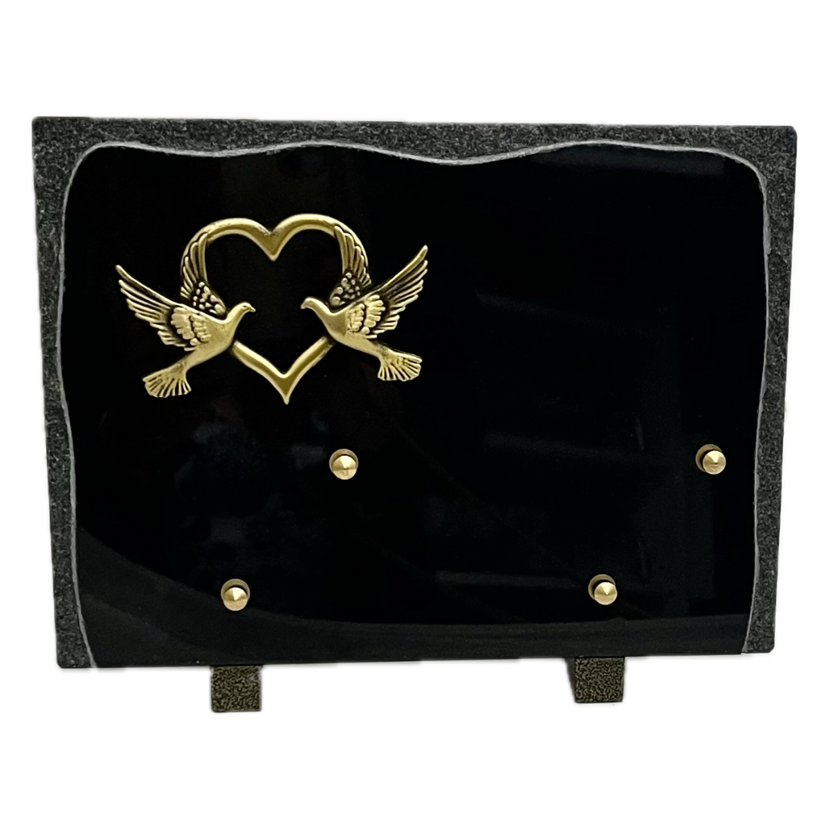 Plaque Funéraire Granit noir Giffone Bronze Cœur et Colombe 25x20cm