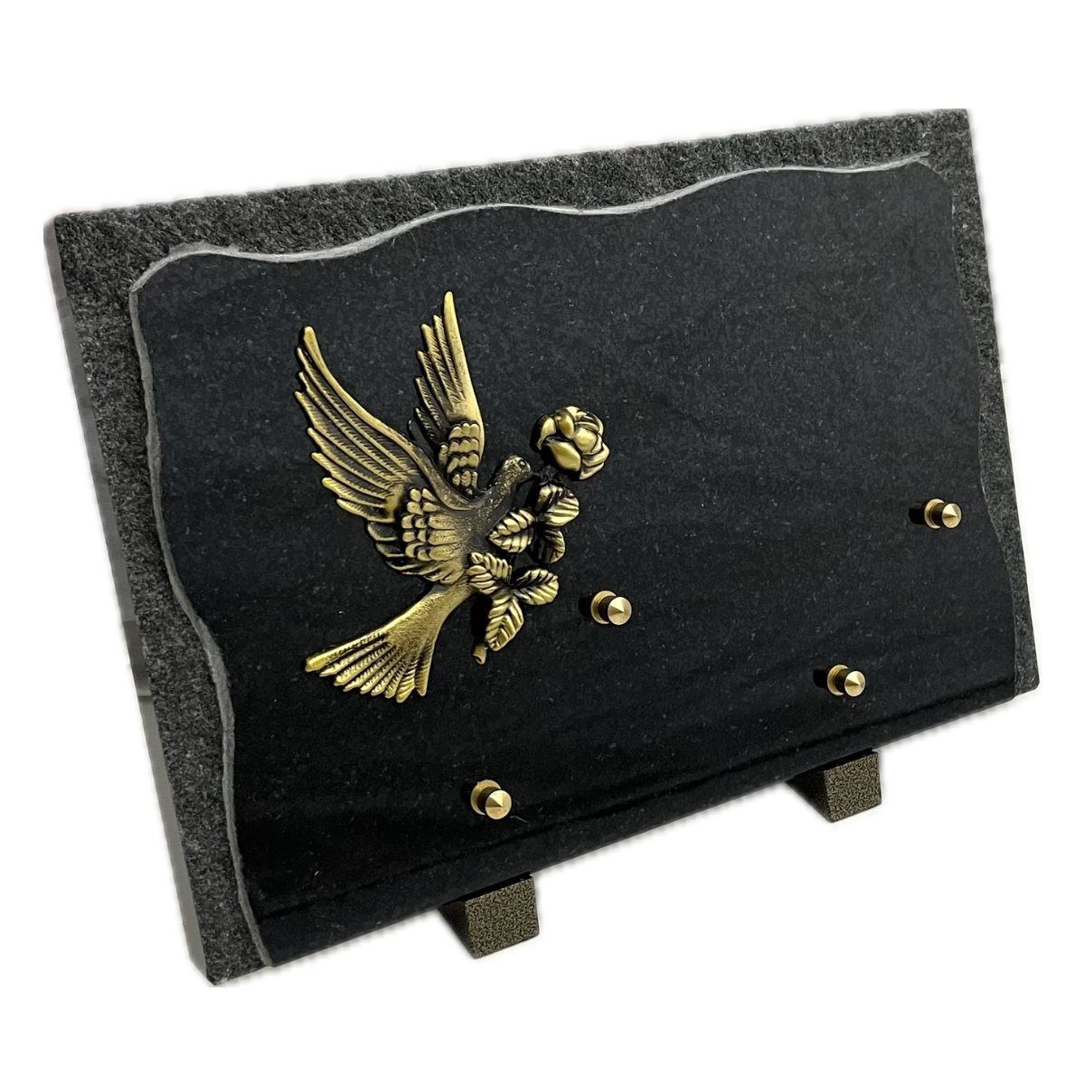 Plaque Funéraire Granit noir Ricadi Bronze Colombe et Rose 30x23cm