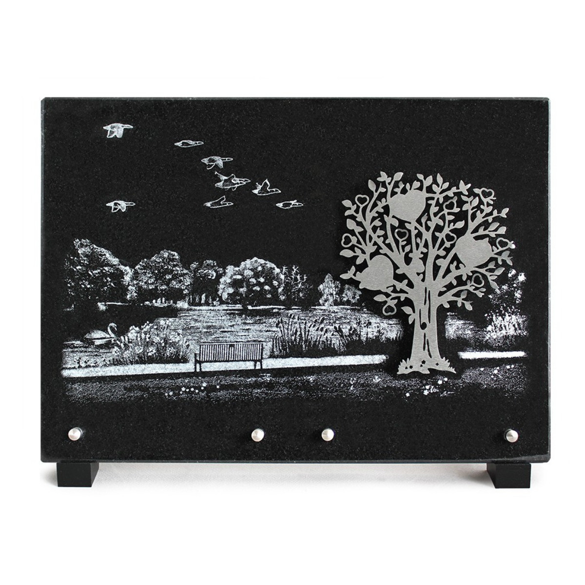 Plaque Funéraire Granit noir Sablières Arbre de Vie dessin Nature 36x26cm