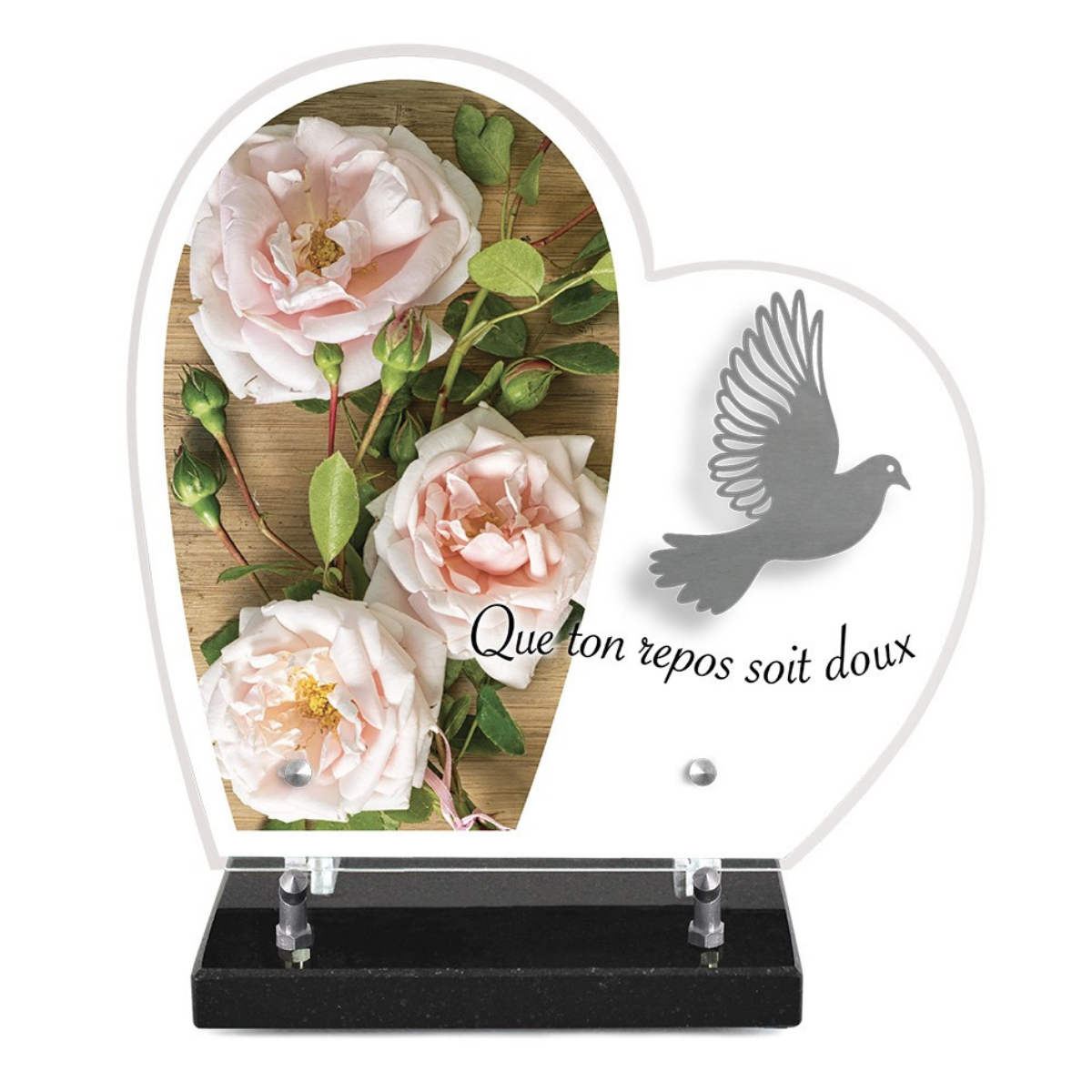 Plaque Funéraire Moderne Altuglas Cœur Belsito Colombe 28x29