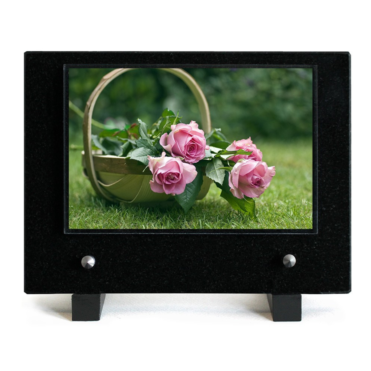 Plaque Funéraire granit Bianchi photo Roses Roses 21x16cm