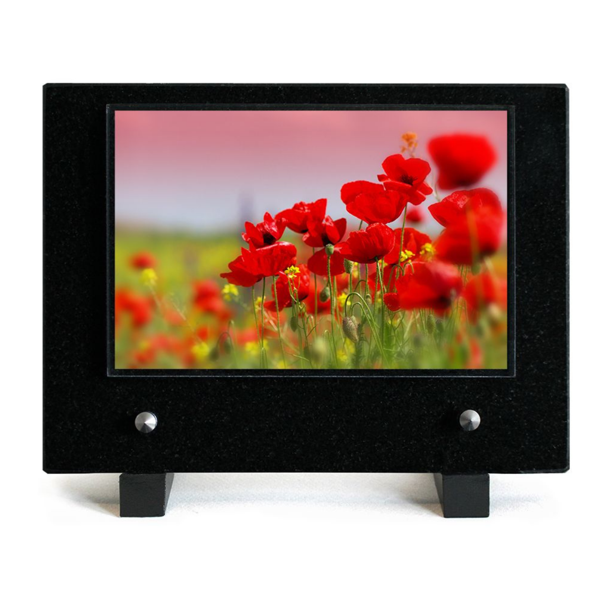 Plaque Funéraire granit Lussas photo Coquelicots 21x16cm