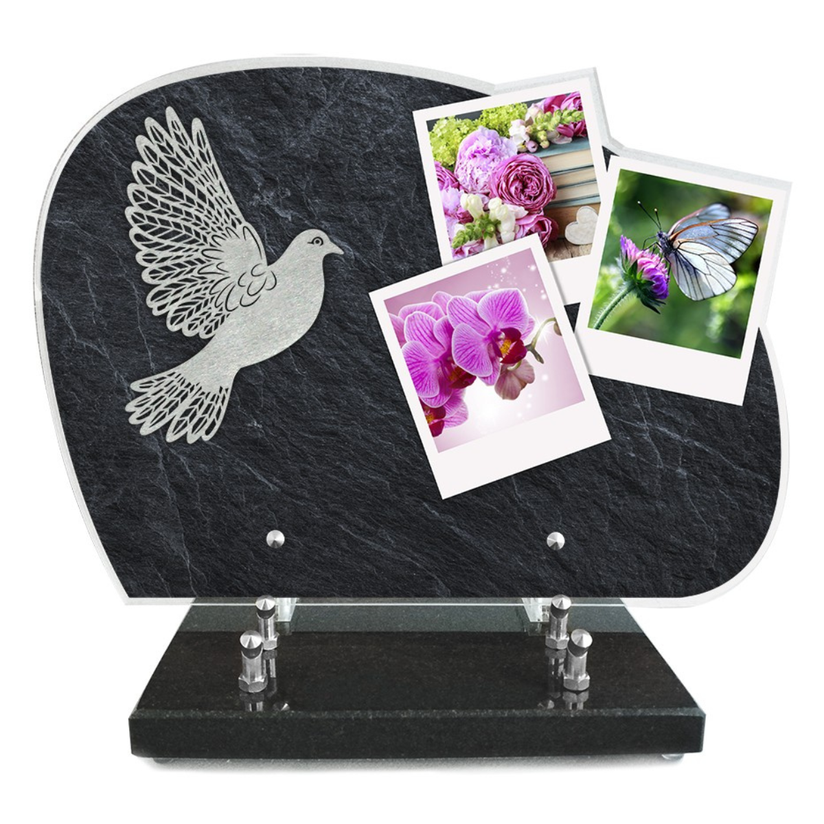 Plaque Funéraire moderne Altuglas Ailhon Colombe Photo Papillon 35x27