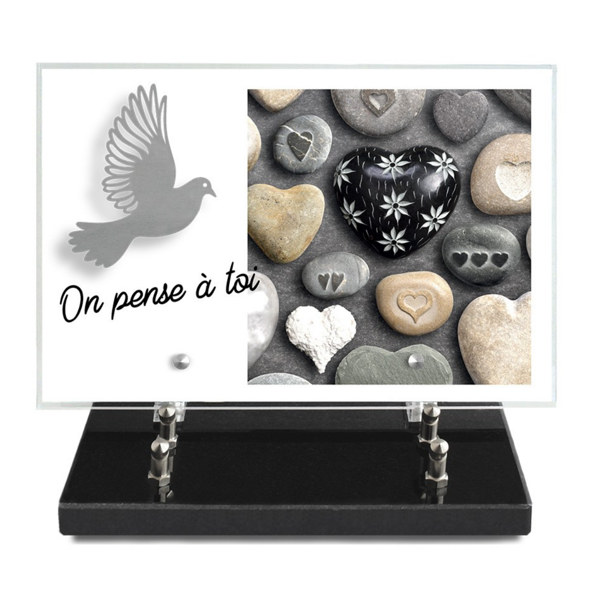 Plaque Funéraire moderne Altuglas Douriez Colombe et Cœur 30x23