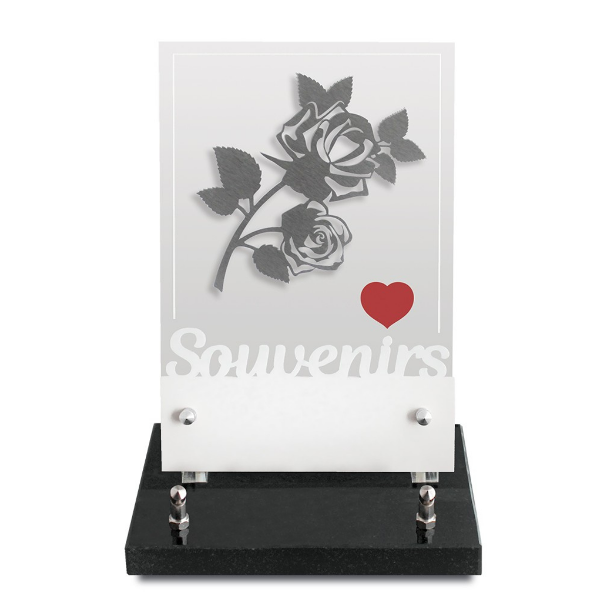 Plaque Funéraire moderne Altuglas Lachamp Rose et Cœur 26x19