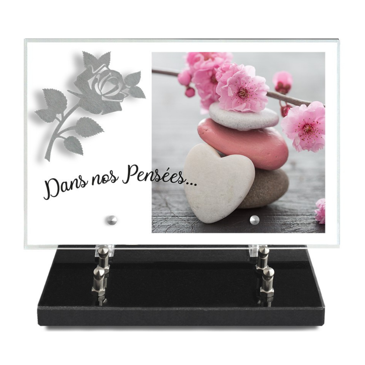 Plaque Funéraire moderne Altuglas Thines Rose Inox 30x23