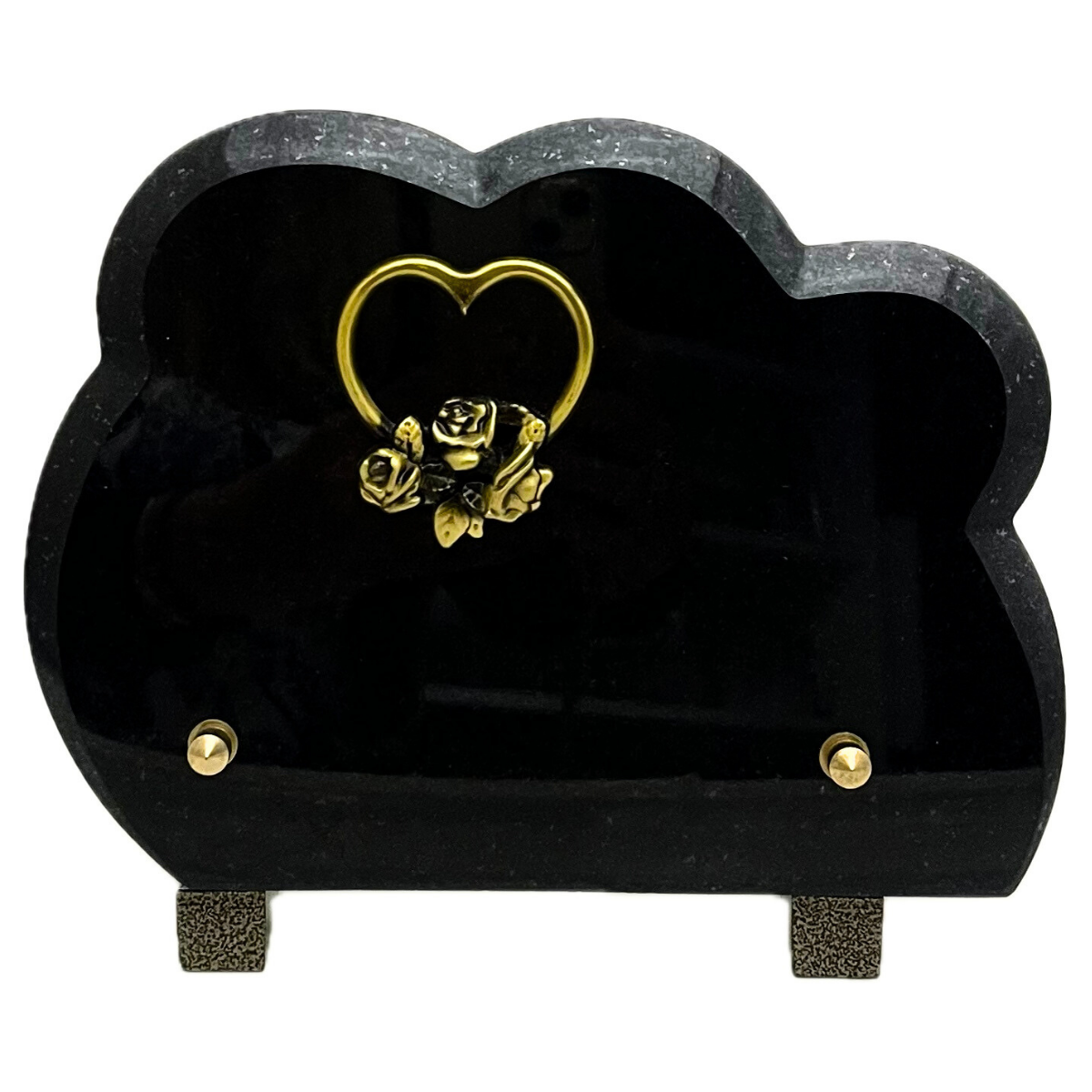 Plaque Funéraire nuage Granit noir Cortale Bronze Cœur 21x18cm