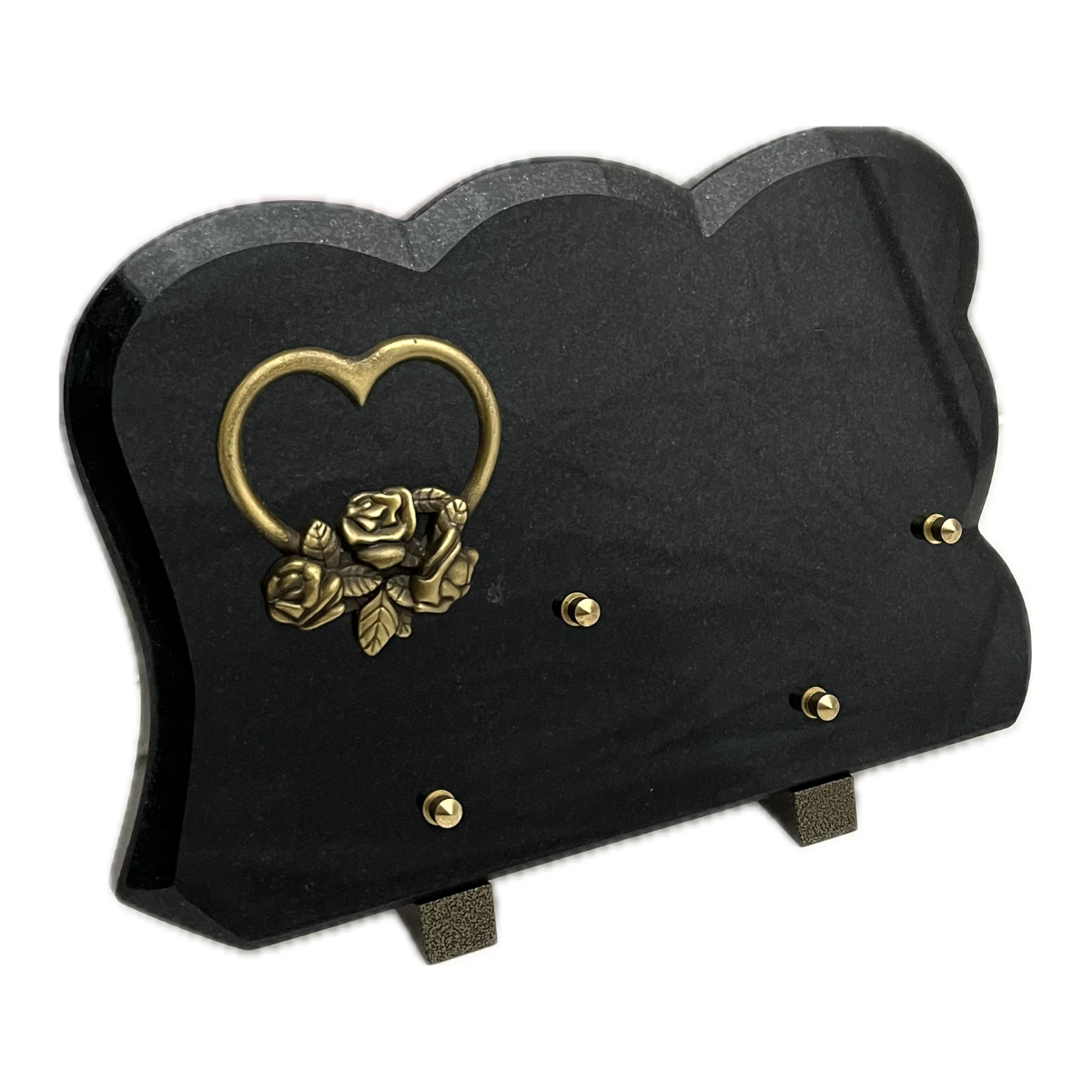 Plaque Funéraire nuage Granit noir Filogaso Bronze Cœur et Roses 31x23cm