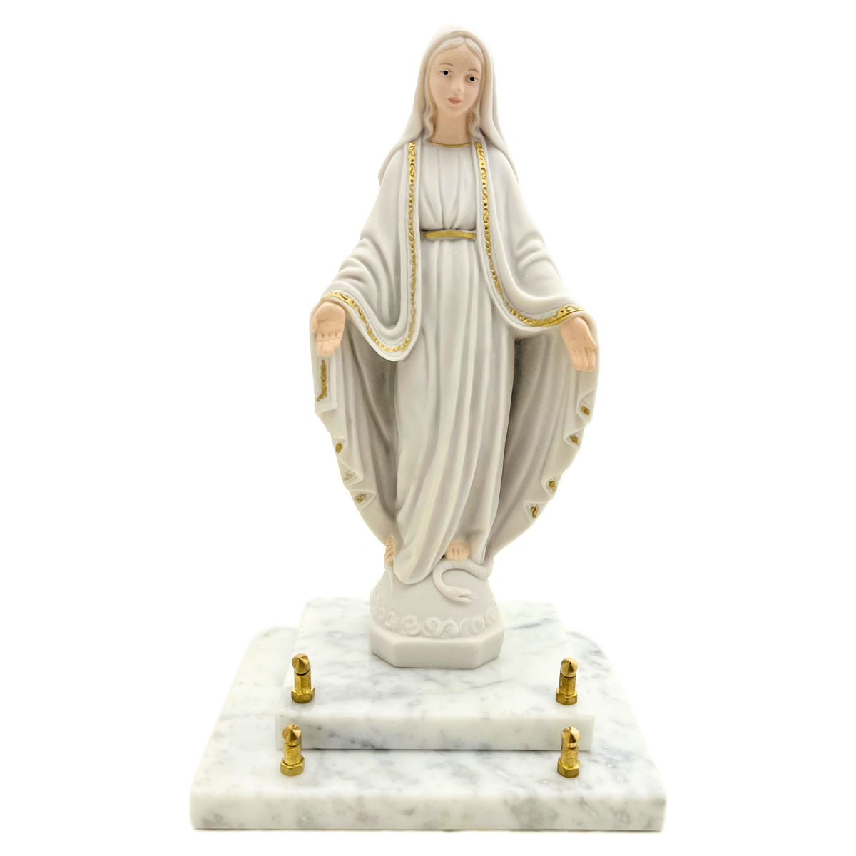 Plaque funéraire Marbre Amaya - Vierge Miraculeuse Blanche H35cm