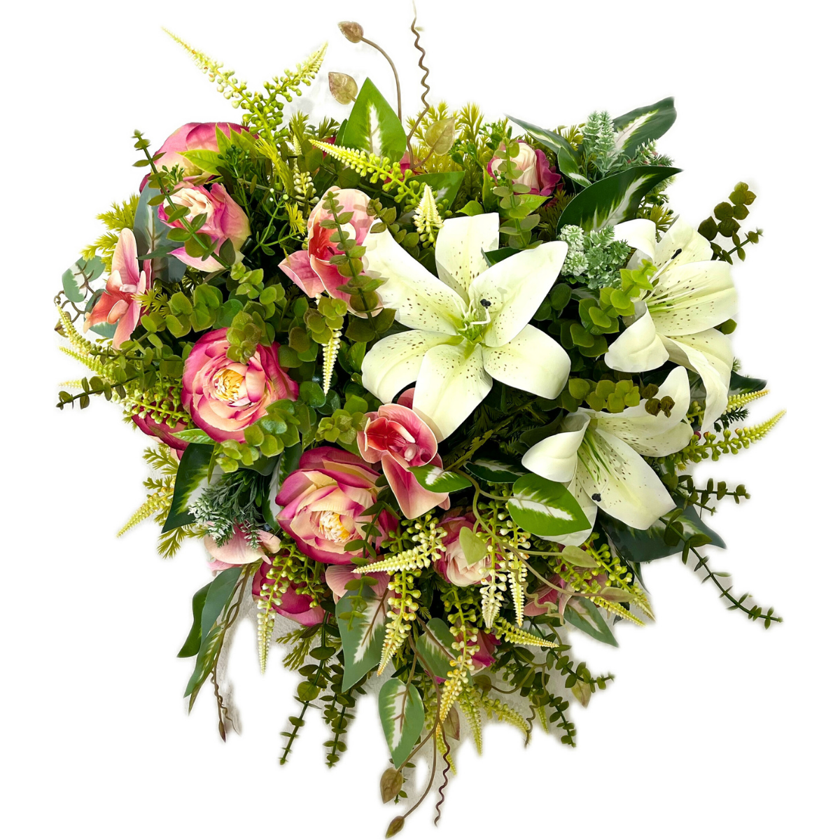 Cœur Funéraire Fleurs Artificielles Bagaladi Rose - Lys et Orchidées 50x50cm