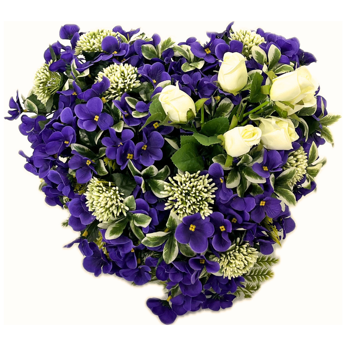 Cœur Funéraire Fleurs Artificielles Cropani Violet - Saintpaulia et Roses 40x37cm