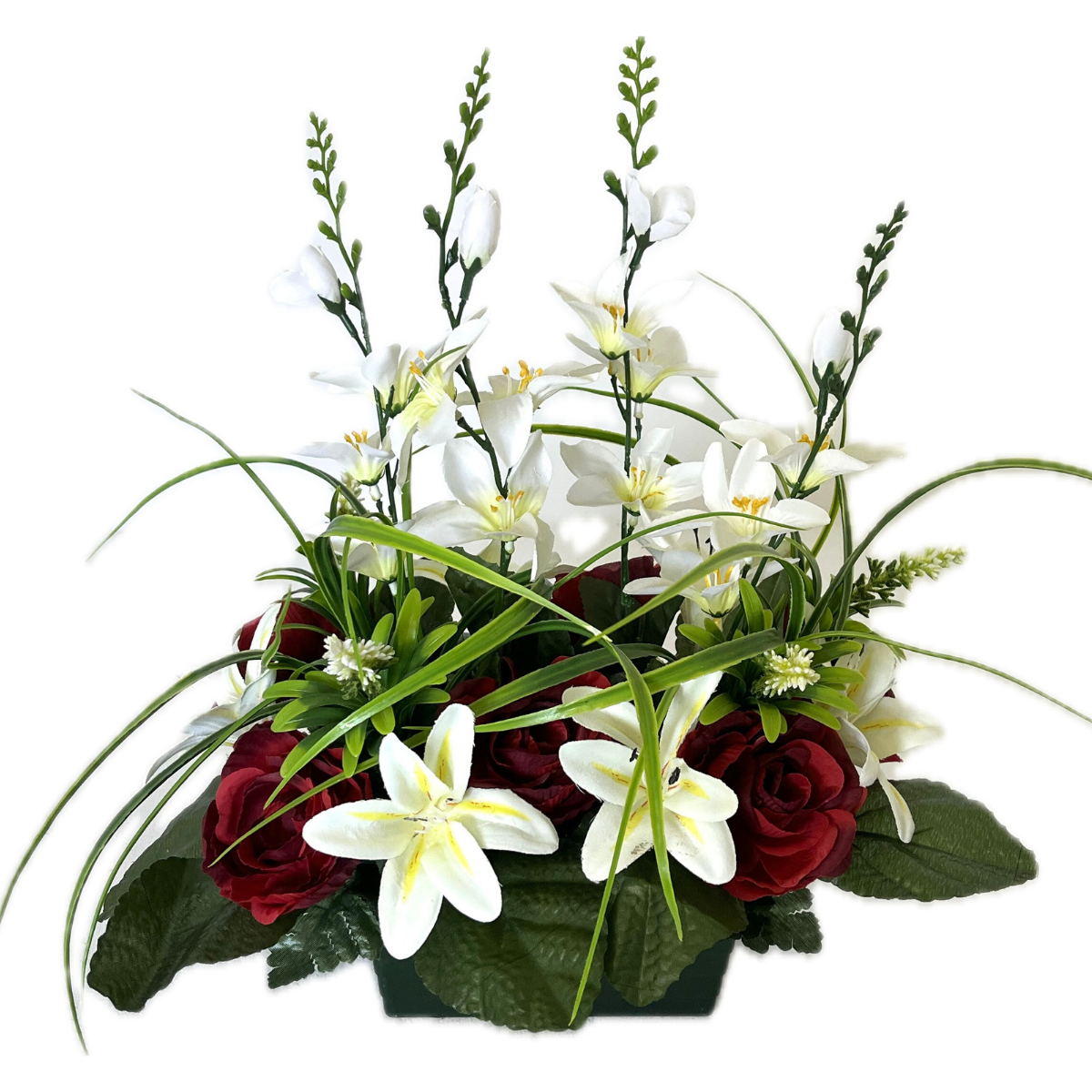 Jardinière Fleurs Artificielles Léoncie Rouge - Orchidées et Renoncules